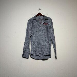 Y2K Karma Blu Long Sleeve Shirt Men L Casual "Good Ride" Paisley Grey Indie Punk
